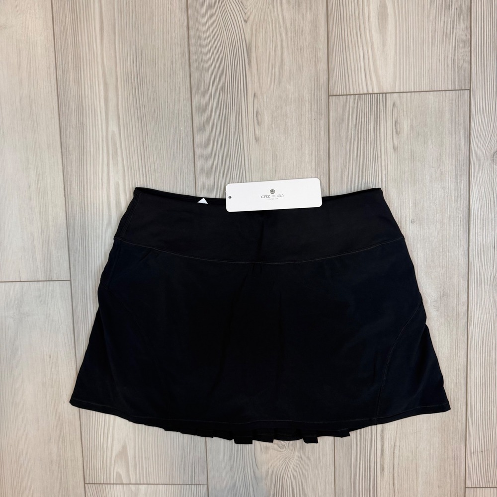 CRZ YOGA Womens Black Pleated Athletic Skort Tennis Golf Skirt Size S 4-6 NWT